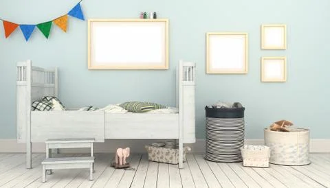 3d render of a childrens room - boy - baby - mock up Stock-Illustration