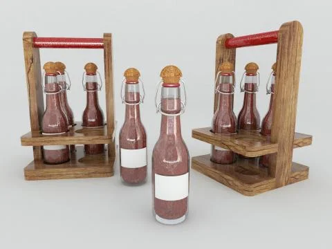3D render of Chilli sauce in glass bottles Stock Illustration