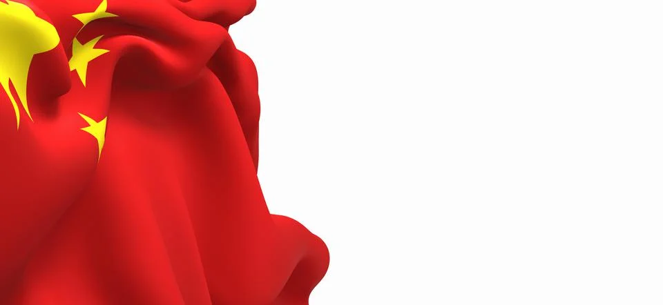 3D render of Chinese flag waving on a white background 스톡 일러스트