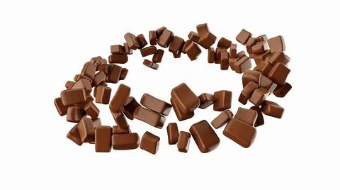 3d render of Chocolate Chunks rotating in the air on isolated white background Stock Illustration