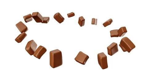 3d render of Chocolate Chunks rotating in the air on isolated white background Stock Illustration