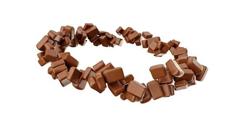 3d render of Chocolate Chunks rotating in the air on isolated white background Stock Illustration