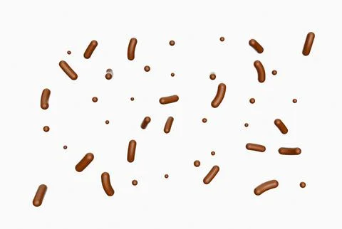 3D render of Chocolate sprinkles falling isolated on a white background Illustrazione stock