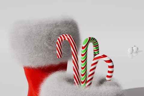 3d render of chrismas candy canes poking out of stocking top Stock Illustration
