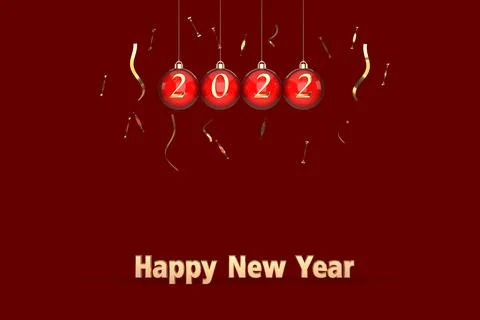 3d render with christmas balls and ribbons including numbers of the year 2022 Stock Illustration
