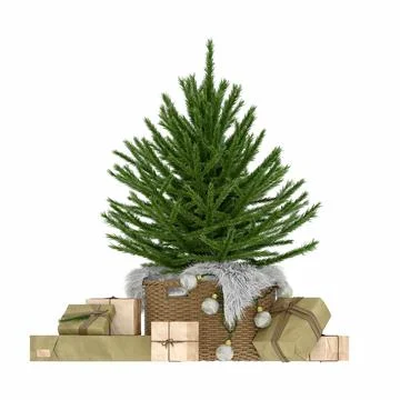 3d render Christmas decor and gift boxes Stock Illustration