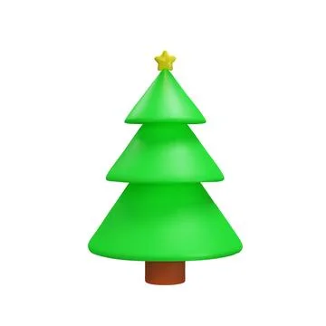 3D render Christmas tree and gold star in clay style Stock Illustration