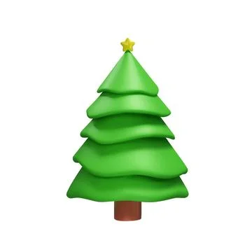 3D render christmas tree and gold star in clay style Stock Illustration