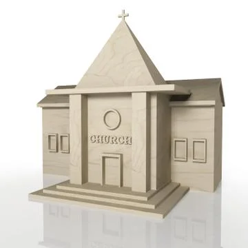 3D render of church building with reflection,isolated on white Stock Illustration