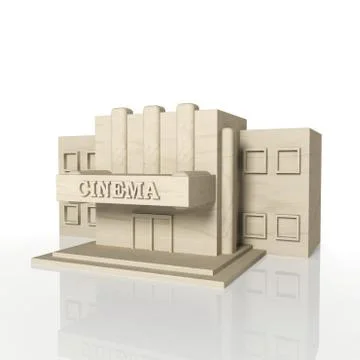 3D render of cinema building with reflection,isolated on white Ilustración de archivo