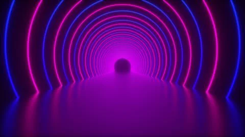 3d render of circle neon tunnel. Abstract background from round arcade. Computer Stock Illustration