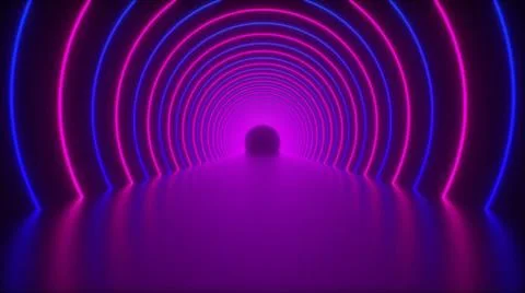3d render of circle neon tunnel. Abstract background from round arcade. Co... Stock Photos