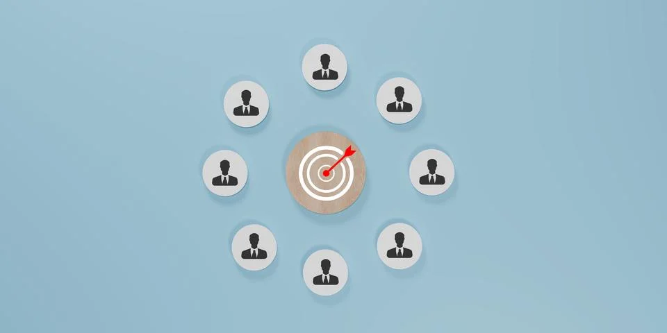 3D render of a circle shaped white cube network with person icons and red t.. Stock Photos