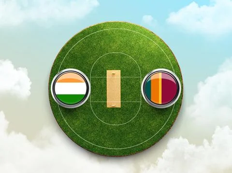 3d render of circles featuring the flags of India and Sri Lanka over a baseball Stockillustratie