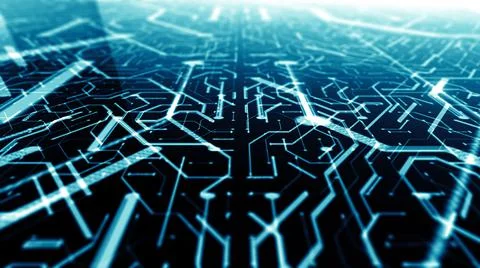 3D render of Circuit board electronic information data transfer processing  Stock Illustration