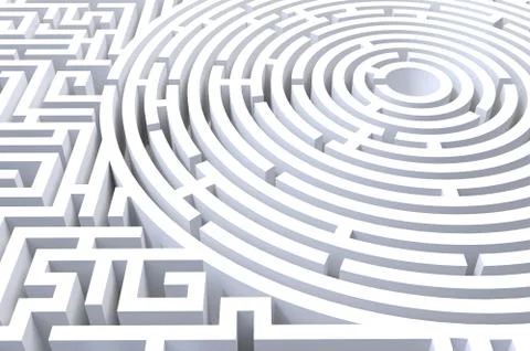 3d render of circular maze abstract white background Stock Illustration