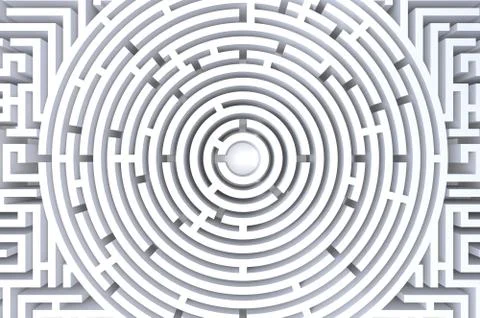 3d render of circular maze abstract white background Stock Illustration