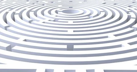3d render of circular maze abstract white background Stock Illustration