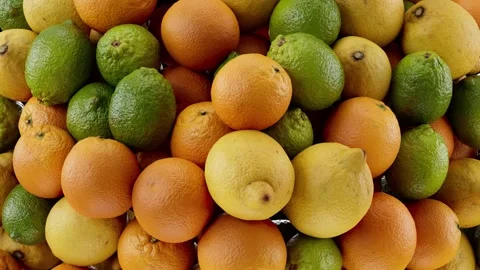 3D render of citrus blast, lime, lemon, oranges background Stock Footage 234878749