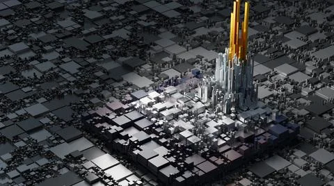 3d render city, cube shapes, future, night, darkness Stock Illustration