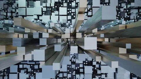 3d render city, cube shapes, future, night, darkness Stock Illustration