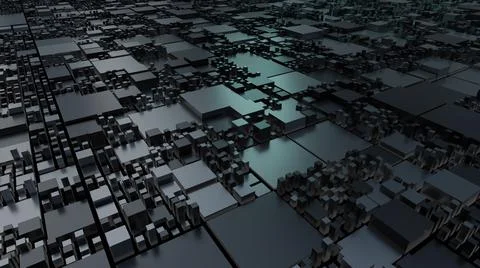 3d render city, cube shapes, future, night, darkness Stock Illustration