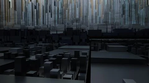 3d render city, cube shapes, future, night, darkness Stock Illustration