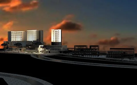 3d render city urban view at night Stock Illustration