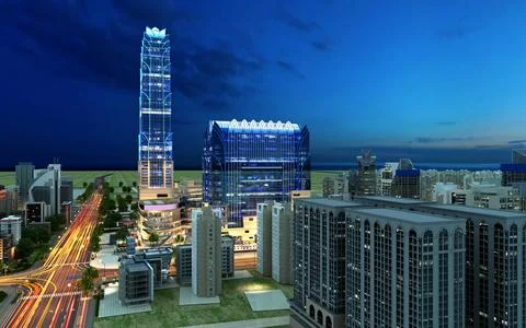 3d render city urban view at night Stock Illustration