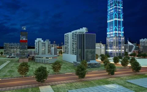 3d render city urban view at night Stock Illustration