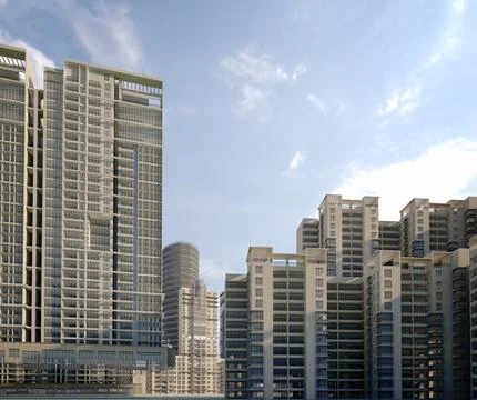 3D Render City View Buildings Illustrazione stock