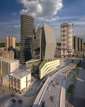 3D Render City View Buildings Illustrazione stock