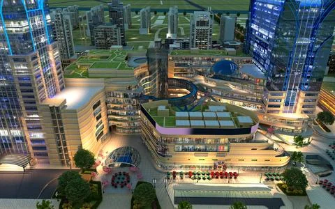 3d render city view urban at night Stock Illustration