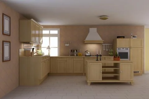 3d render classic kitchen Illustrazione stock
