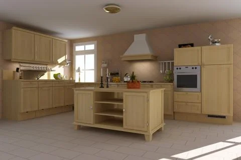 3d render classic kitchen Stock Illustration
