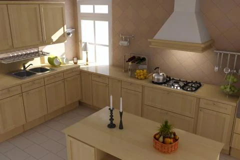 3d render classic kitchen Stock Illustration