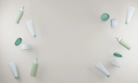 3d render. Cleansing cosmetics for face wash. Cosmetic jars with cream and foam Illustrazione stock