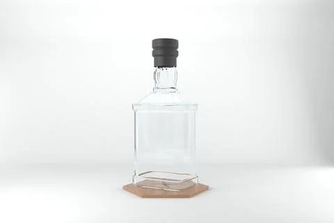 3d render of a clear bottle with a black cap isolated on white background Illustrazione stock