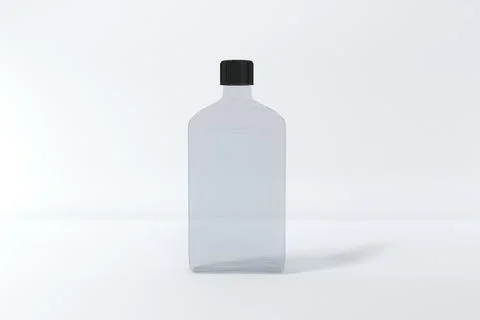 3d render of a clear bottle with a black cap isolated on gray background Stock Illustration