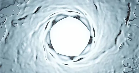 3d render of clear water liquid splash or spiral flow on isolated black bac.. Video stock 279796156