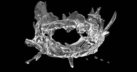 3d render of clear water liquid splash or flow on isolated black background Illustrazione stock