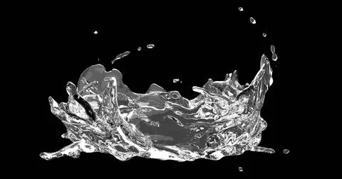 3d render of clear water liquid splash or flow on isolated black background Illustrazione stock