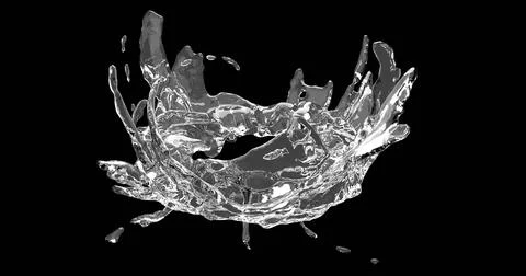3d render of clear water liquid splash or flow on isolated black background Illustrazione stock