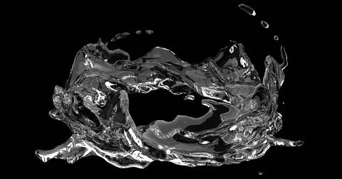 3d render of clear water liquid splash or flow on isolated black background Illustrazione stock