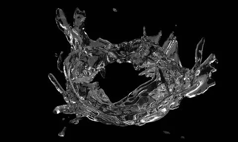 3d render of clear water liquid splash or flow on isolated black background Stock Illustration