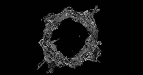 3d render of clear water liquid splash or flow on isolated black background Illustrazione stock