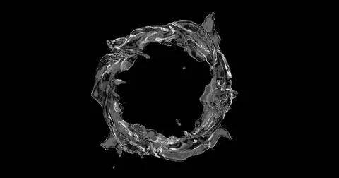 3d render of clear water liquid splash or flow on isolated black background Illustrazione stock