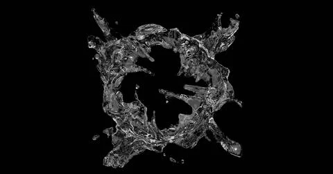 3d render of clear water liquid splash or flow on isolated black background Illustrazione stock