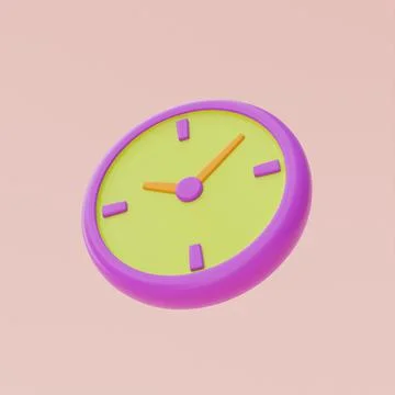 3d render clock isolated on pastel background, minimal design,3d rendering. Illustrazione stock