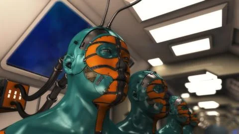 3D render. Cloning humanoid figures Stock Illustration